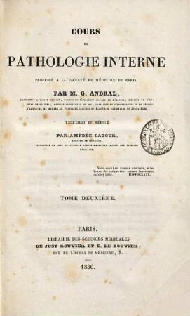 Cours de pathologie interne, professé à la faculté de médecine de Paris, 2