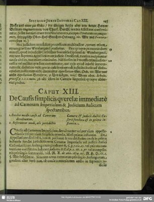 Caput XIII. De Causis simplicis querelae immediate ad cameram Imperialem & Iudicium Aulicum spectantibus