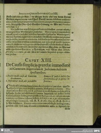 Caput XIII. De Causis simplicis querelae immediate ad cameram Imperialem & Iudicium Aulicum spectantibus