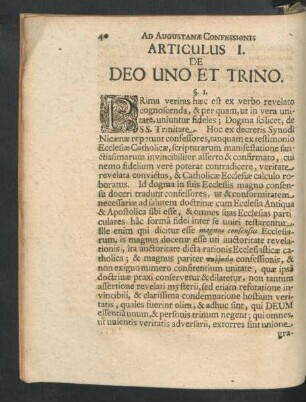Articulus I. De Deo Uno Et Trino.