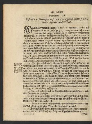 Membrum III. Responsio ad praetensam Refutationem argumentorum pro Dominis Agnatis adductorum.
