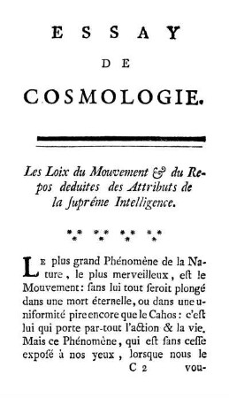 Les Loix du Mouvement & du Repos deduites des Attributs de la suprême Intelligence.
