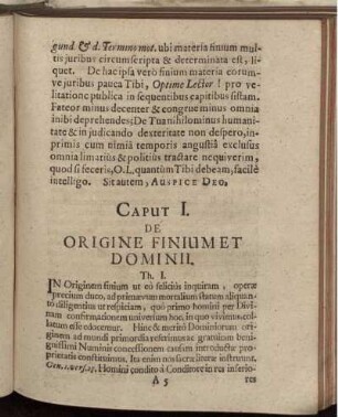 Cap. I. De Origine Finium Et Dominii.