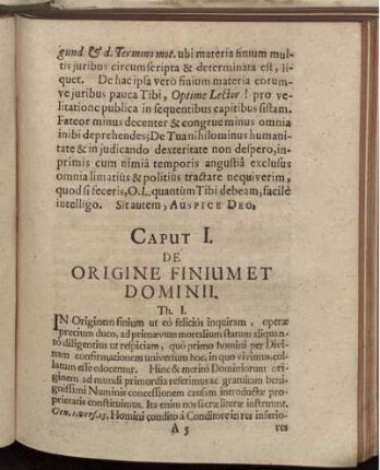 Cap. I. De Origine Finium Et Dominii.