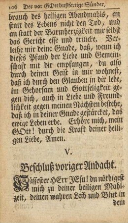 V. Beschluß voriger Andacht.