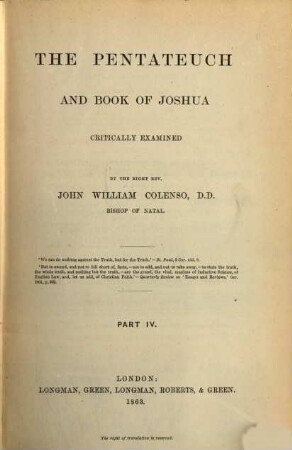 The Pentateuch and book of Joshua : critically examined, 4