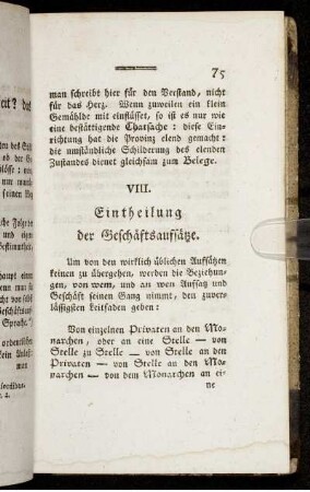 VIII. Eintheilung der Geschäftsaufsätze.