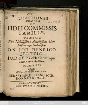 Quæstiones Quasdam De Fidei Commissis Familiæ