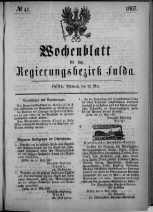 Nr. 41, Ausgabe vom 22. Mai 1867