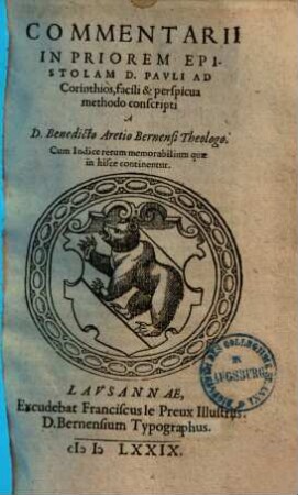 Commentarii in priorem epistolam d. Pauli ad Corinthios