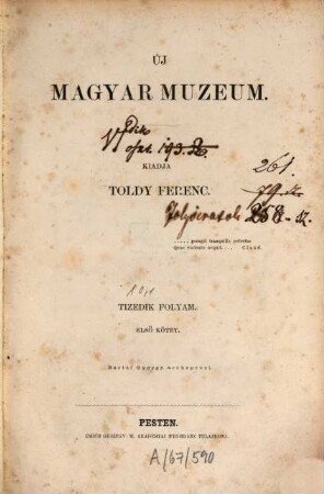 Új magyar múzeum : egyszersind a Magyar Academia közlönye, 10,1. 1860 = Jan. - Juni
