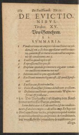 De Evictionibus. Titulus XV. Von Gewehren.