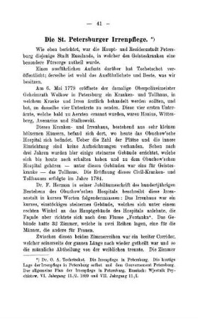 Die St. Petersburger Irrenpflege.