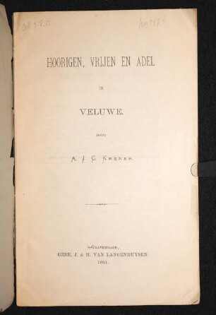 Hoorigen, Vrijen En Adel In Veluwe