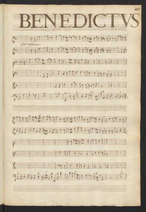 Benedictus Dominus Deus Israel; Coro (2), i (5), bc; G-Dur; LWV 64-2