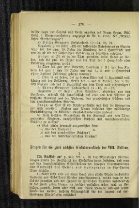 Fragen für die zwei nächsten Cirkularumläufe der VIII. Sektion