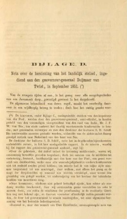 Bijlage D. Nota over de herziening van het landelijk stelsel, ingediend aan den gouverneur-generaal Duijmaer van Twist, in September 1852