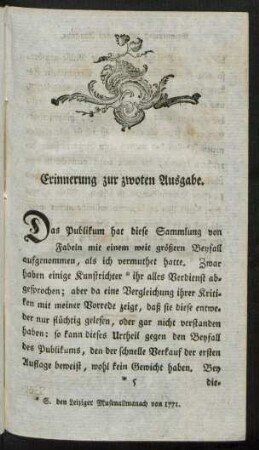 Erinnerung zur zwoten Ausgabe.