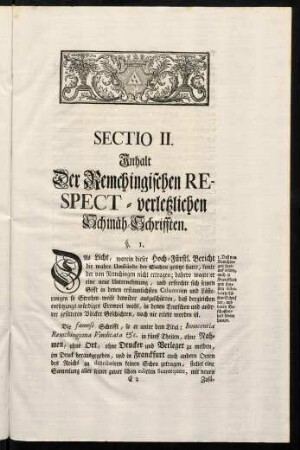 19-34, Sectio II. Inhalt der Remchingischen Respect verletzlichen Schmäh-Schrifften