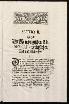 19-34, Sectio II. Inhalt der Remchingischen Respect verletzlichen Schmäh-Schrifften