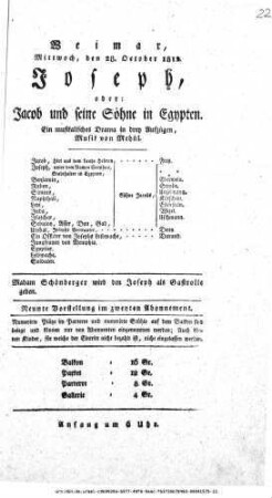 Joseph, oder: Jacob und seine Söhne in Egypten