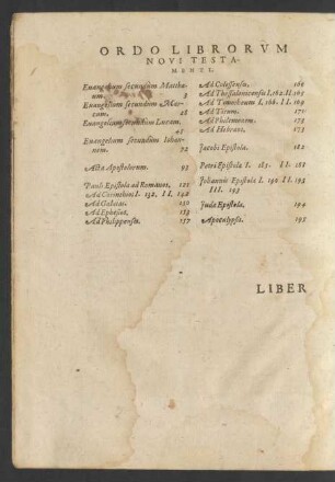 Ordo Librorvm Novi Testamenti.