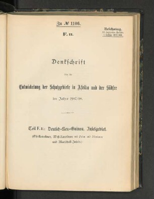 Teil F.II.: Deutsch-Neu-Guinea, Inselgebiet. (Ost-Karolinen, West-Karolinen mit Malau und Marianen und Marshall-Inseln.)