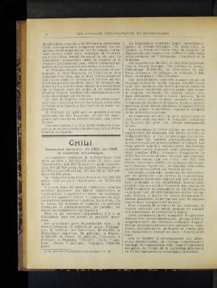 Chili Commerce exterieur du Chili en 1909 et situation economique.