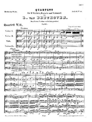 Beethoven's Werke. 48 = Serie 6: Quartette für 2 Violinen, Bratsche und Violoncell, Quartett : op. 127