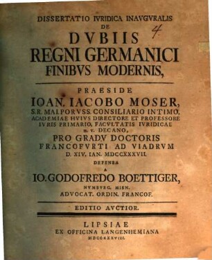 Dissertatio Ivridica Inavgvralis De Dvbiis Regni Germanici Finibvs Modernis
