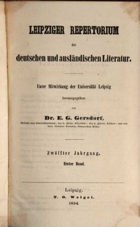 Leipziger Repertorium der deutschen und ausländischen Literatur. 45. 1854 = Jg. 12, Bd. 1