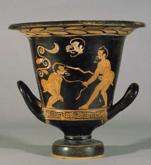 Unteritalischer Krater: Phlyakenposse (Bestrafung eines Sklaven)
