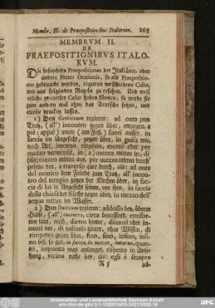 Membrum II. De Praepositionibus Italorum.