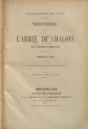 Histoire de l'armée de Chalons par un volontaire de l'armée du Rhin : Campagne de Sedan