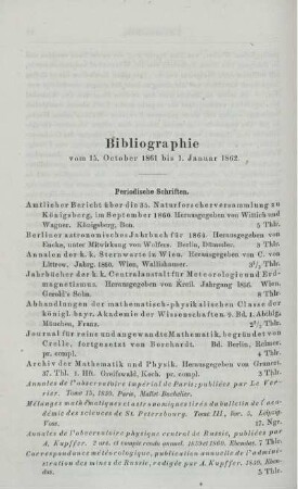 Bibliographie vom 15. October 1861 bis 1. Januar 1862.