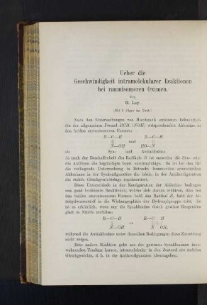 Ueber die Geschwindigkeit intramolekularer Reaktionen bei raumisomeren Oximen