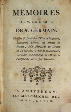 Mémoires de M. le Comte de Saint-Germain
