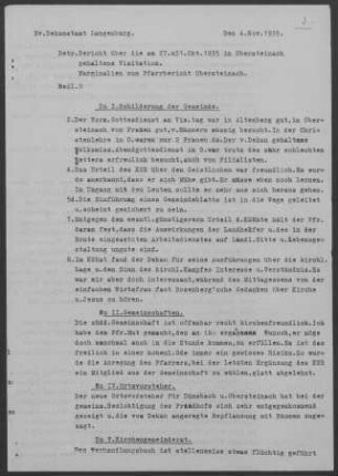 Obersteinach-Altenberg: Visitationsbericht mit Pfarrbericht 1935