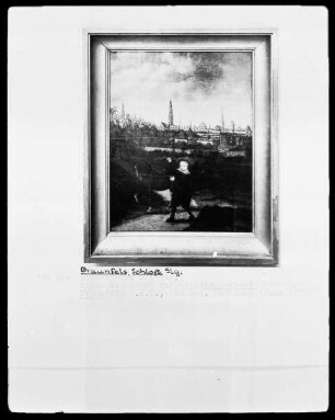 Knabe mit Pferd vor Stadtlandschaft