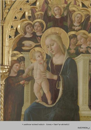 Thronende Madonna mit Kind umgeben von Heiligen
