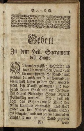 Gebett Zu dem Heil. Sacrament deß Tauffs.