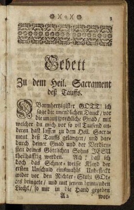 Gebett Zu dem Heil. Sacrament deß Tauffs.