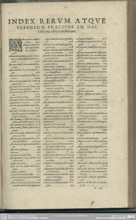 Index Rerum Atque Verborum Praecipue In Hac Historia observandarum