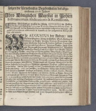 Folgen die Fürnehmsten Begebenheiten des abgewichenen 1707. Jahres.
