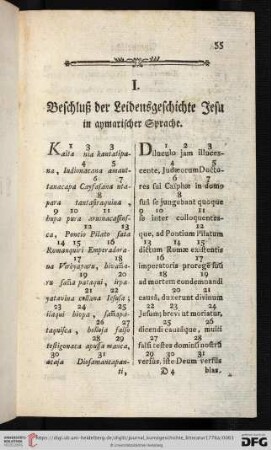 I. Beschluß der Leidensgeschichte Jesu in aymarischer Sprache