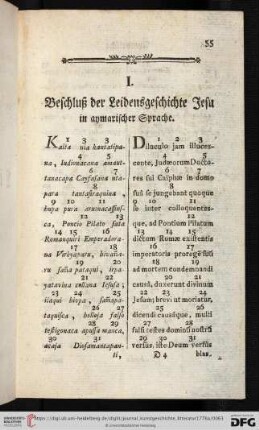 I. Beschluß der Leidensgeschichte Jesu in aymarischer Sprache