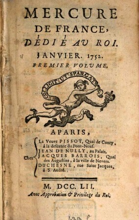 Mercure de France. 1752, 1, Vol. 1