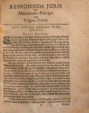 Henrici Salmuth, JCti, Responsum Juris Pro Matrimonio Principis cum Virgine Nobili : Ad Illustriß. & Generosiß. Comit. Dn. Christophorum Delphicum, Burggravium & Comitem de Dhona, ...