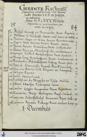 [fol. 190] Rektorat Jakob Streit 1584