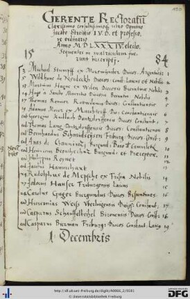 [fol. 190] Rektorat Jakob Streit 1584